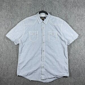 Duke's Bark Short Sleeve Pearl Snap Button Down Shirt Cotton Blue Mens XL #3495